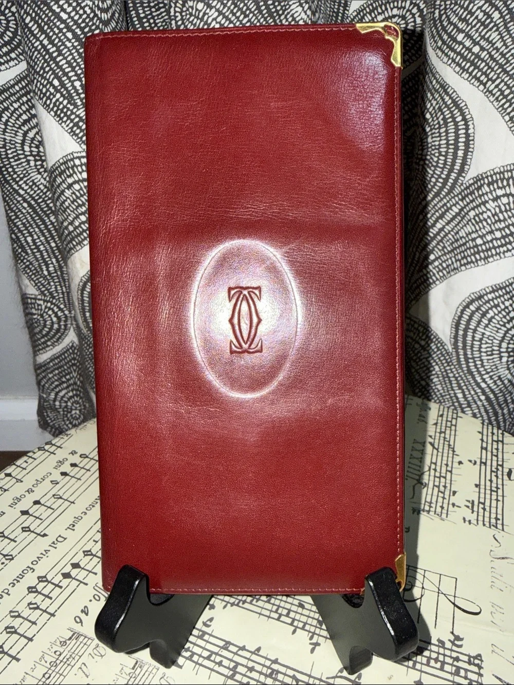 Vintage Cartier Paris Burgundy Leather Long Wallet Clutch